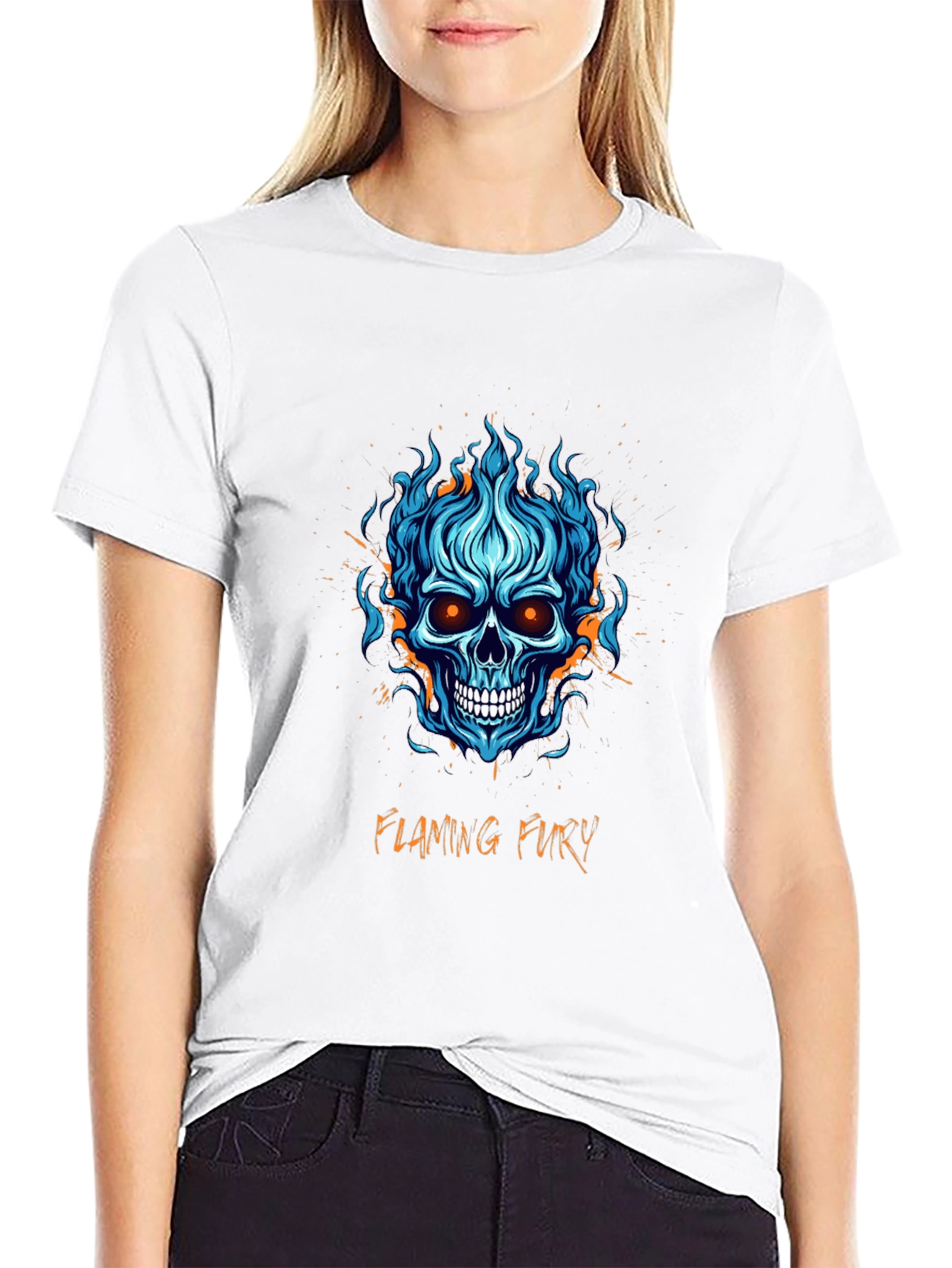 Flaming Fury Skull Graphic T-Shirt