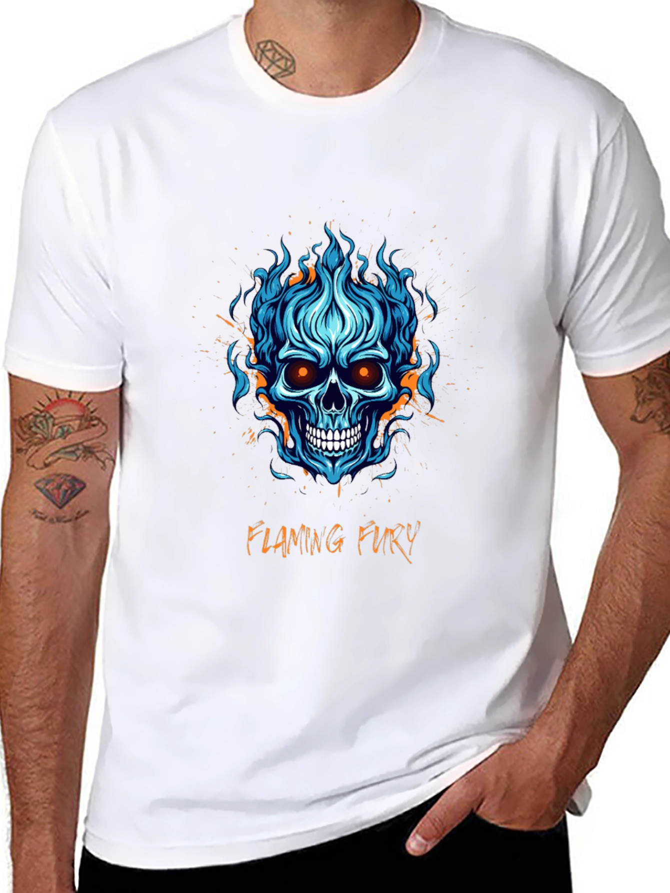 Flaming Fury Skull Graphic T-Shirt
