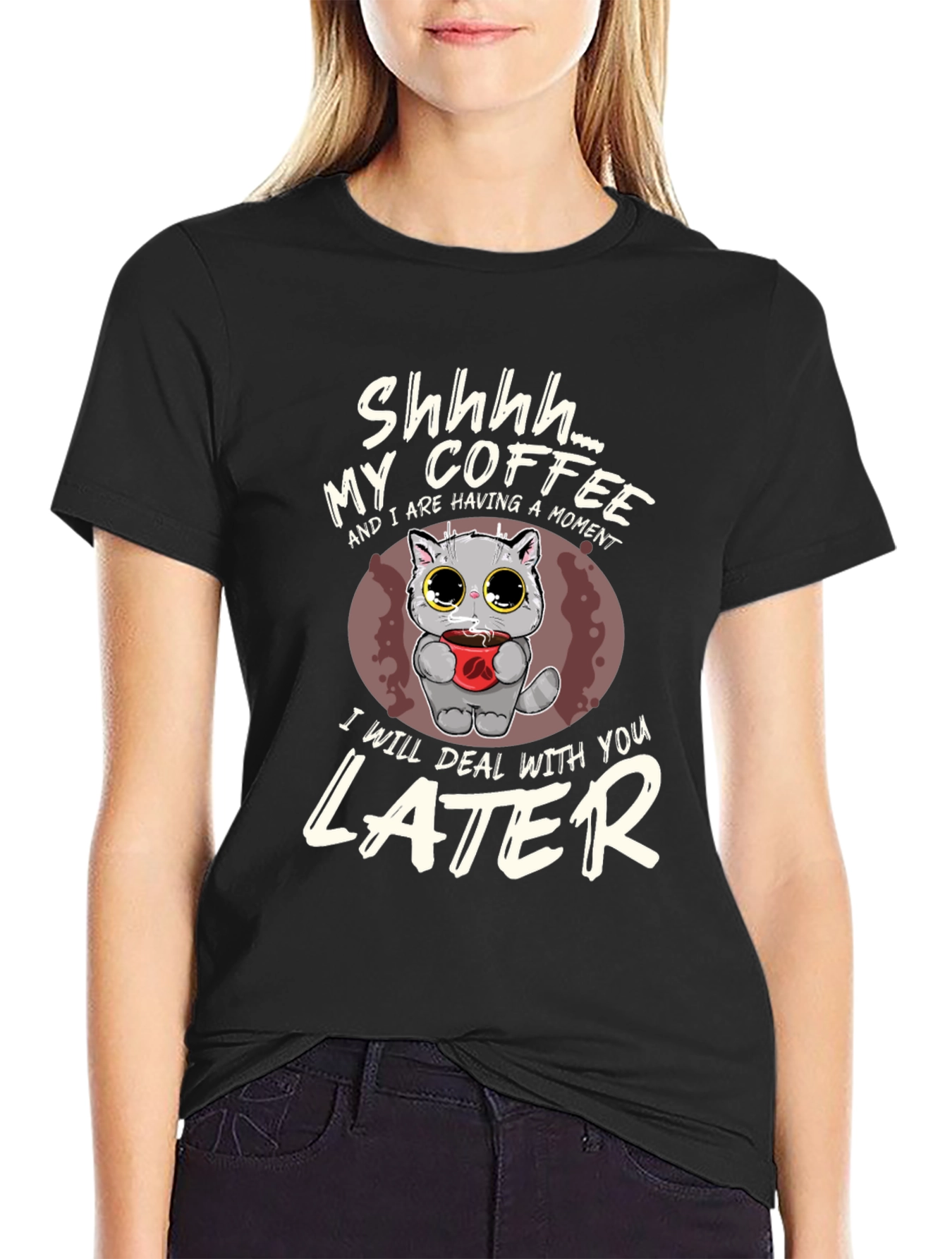 Shhhh Coffee Lover Cat T-Shirt