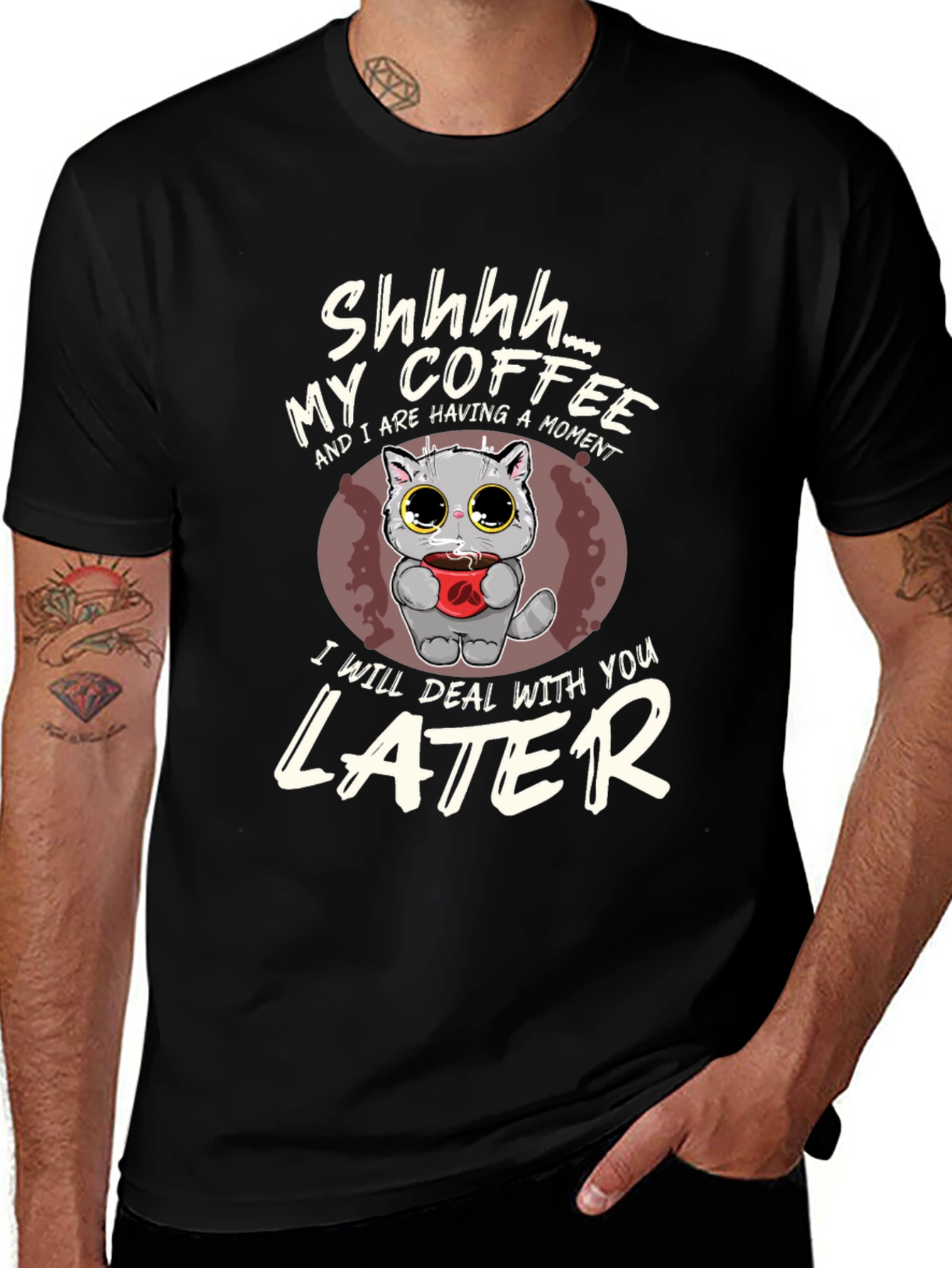 Shhhh Coffee Lover Cat T-Shirt