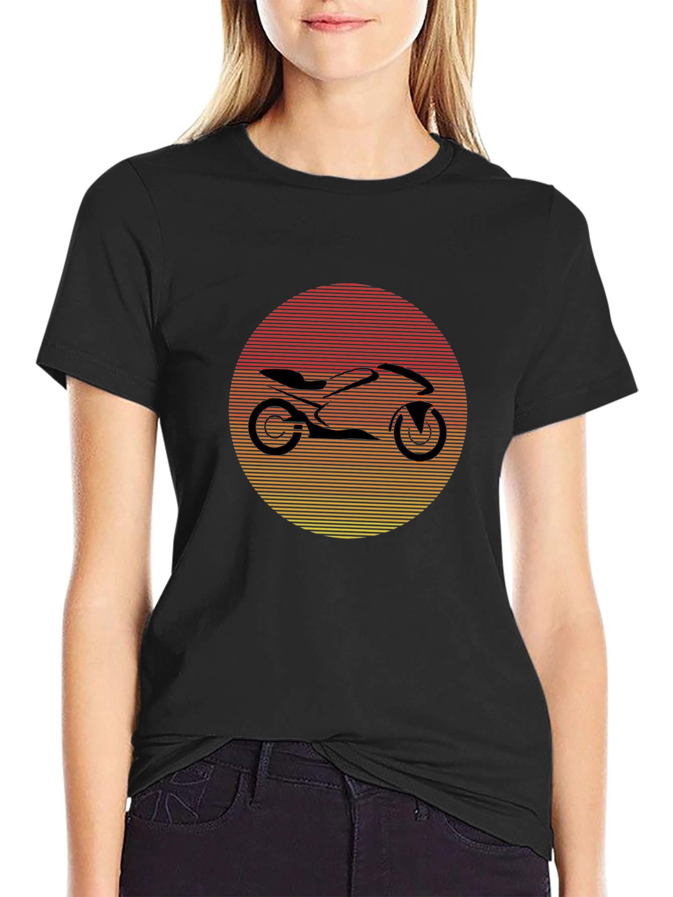 Motorcycle Sunset Graphic Tee - Black