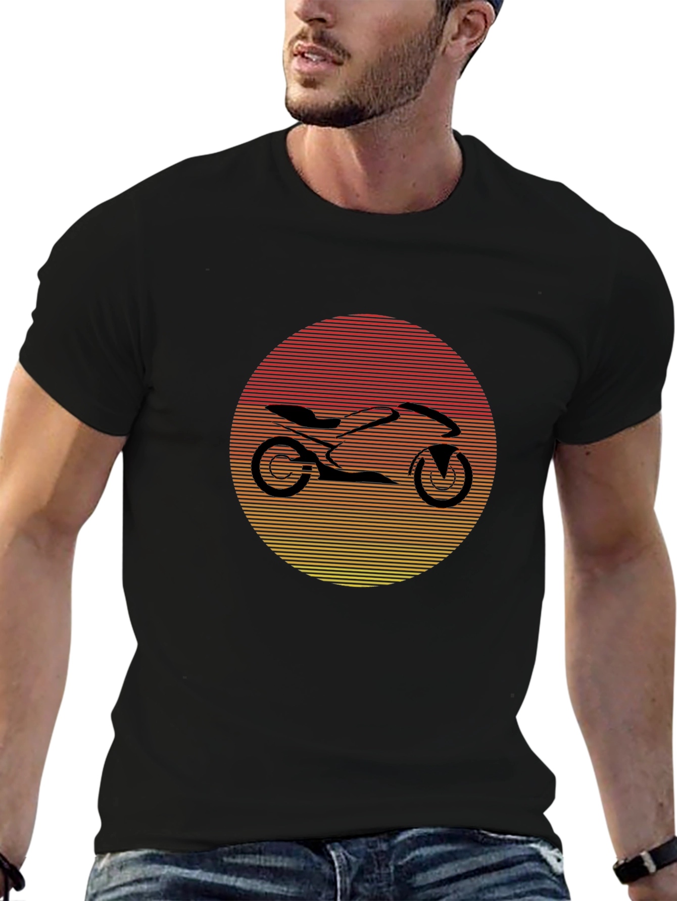 Motorcycle Sunset Graphic Tee - Black