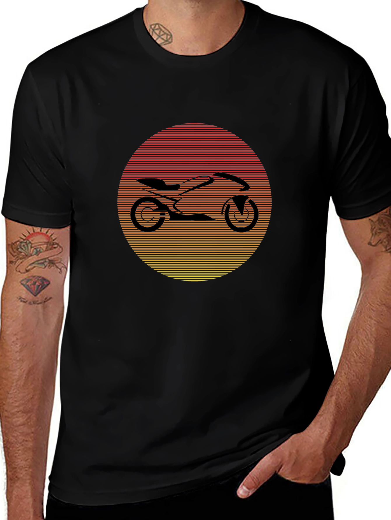 Motorcycle Sunset Graphic Tee - Black