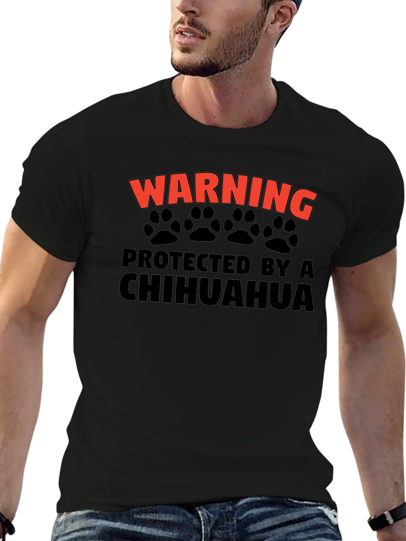 Warning Protected by a Chihuahua Graphic T-Shirt
