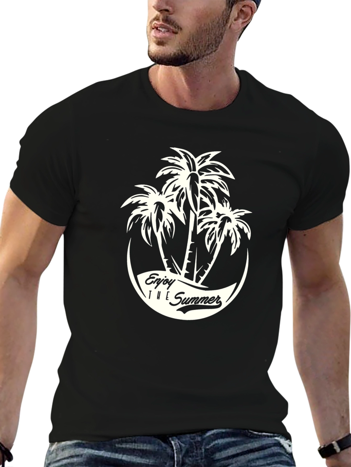 Summer Palm Tree Graphic Tee - Black