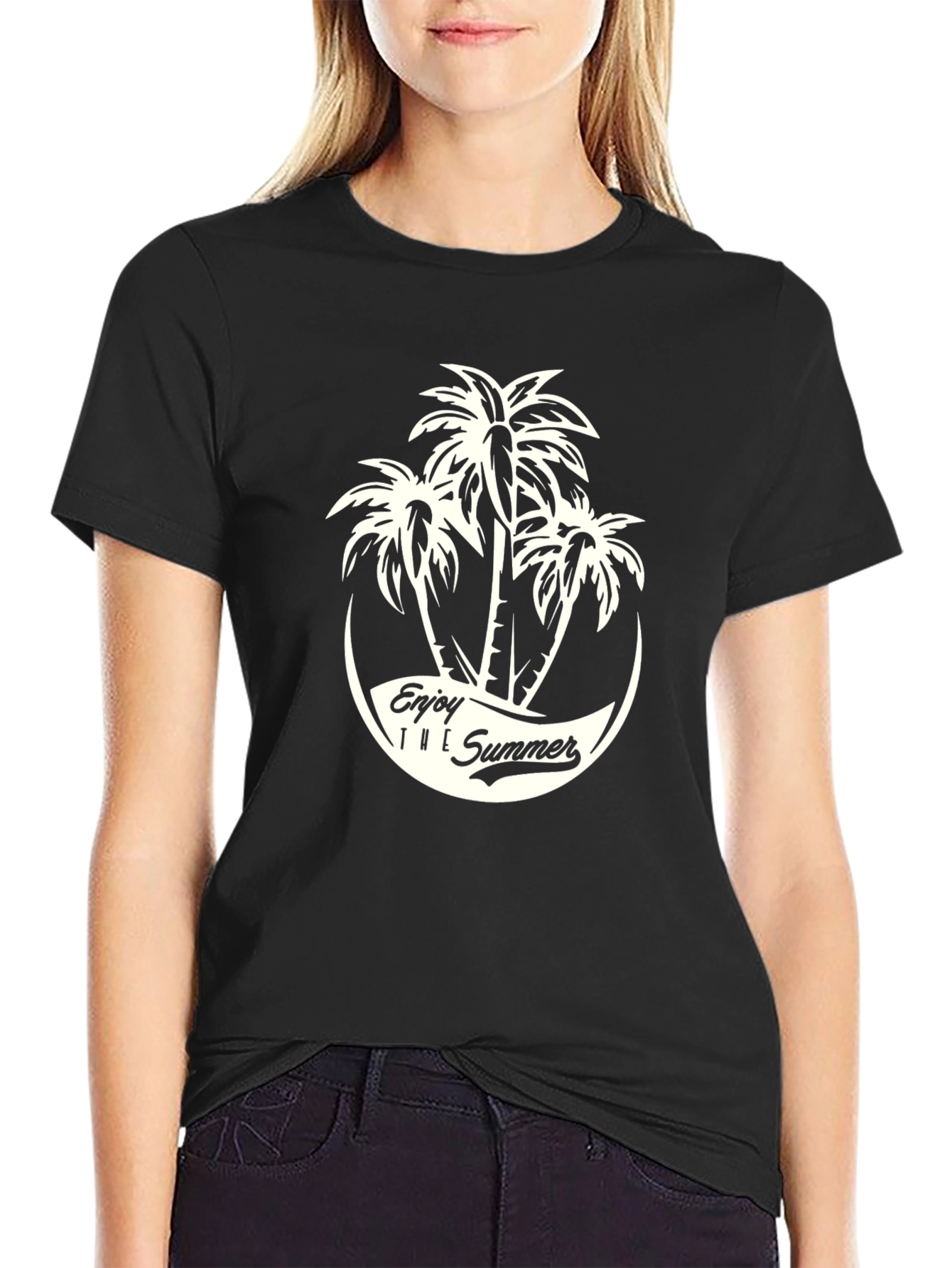 Summer Palm Tree Graphic Tee - Black