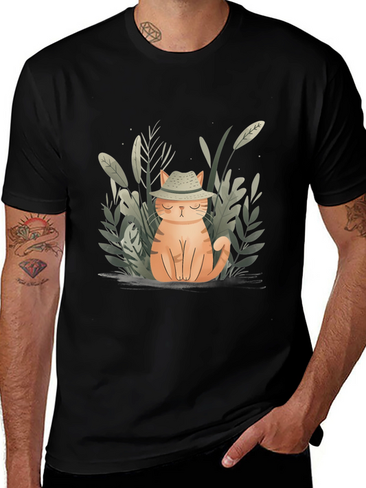 Cute Cat in Hat Graphic Tee - Unisex Black T-Shirt