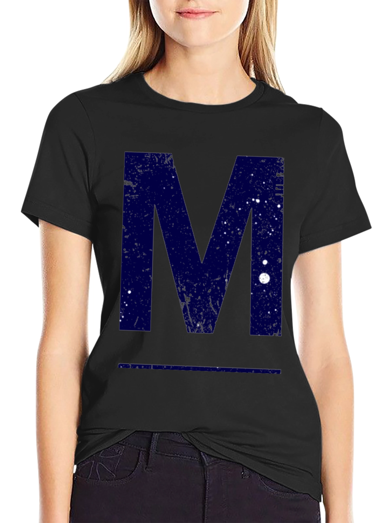 Distressed Letter M Graphic Tee - Black
