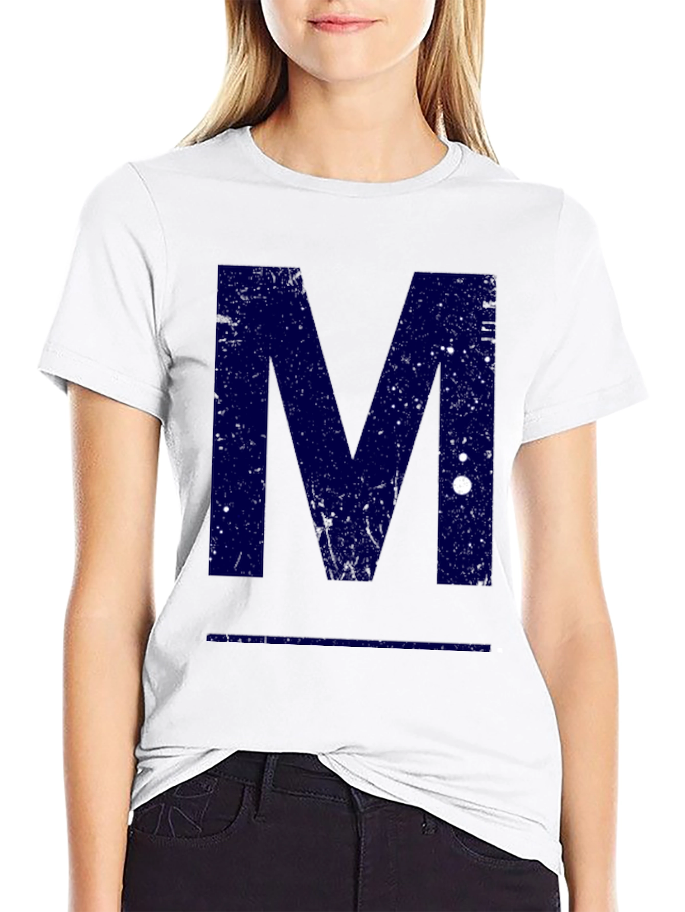 Distressed Letter M Graphic Tee - Black