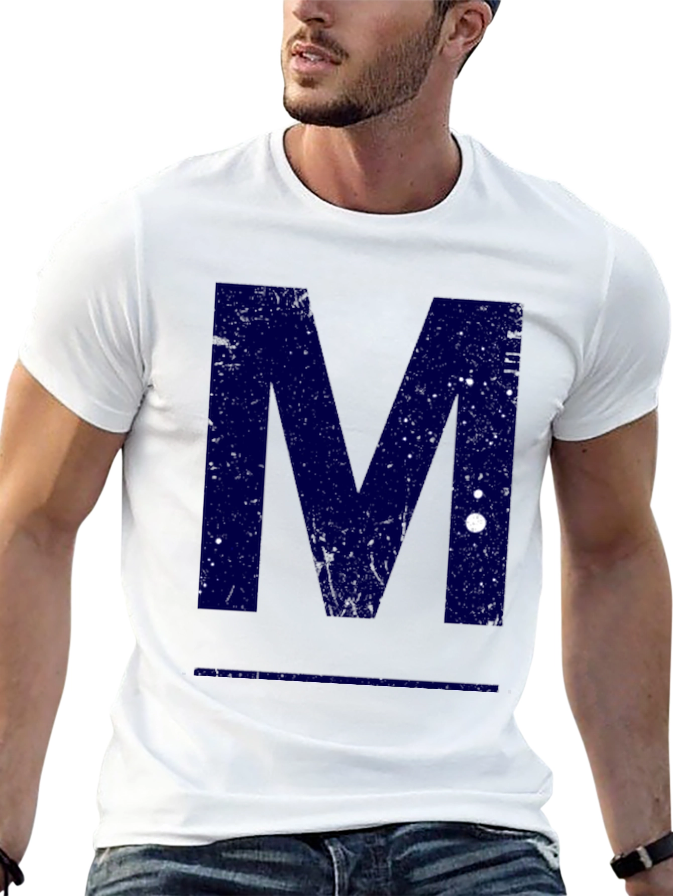 Distressed Letter M Graphic Tee - Black