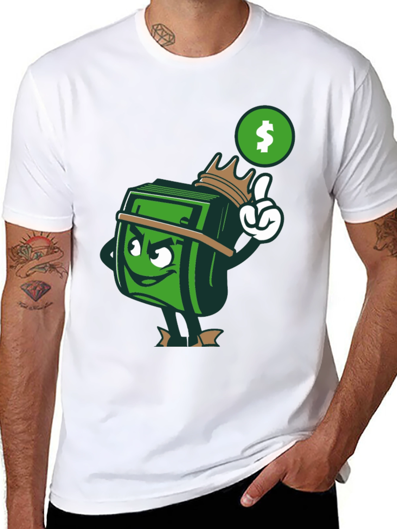 Cartoon Money Stack Graphic Print T-Shirt - Black