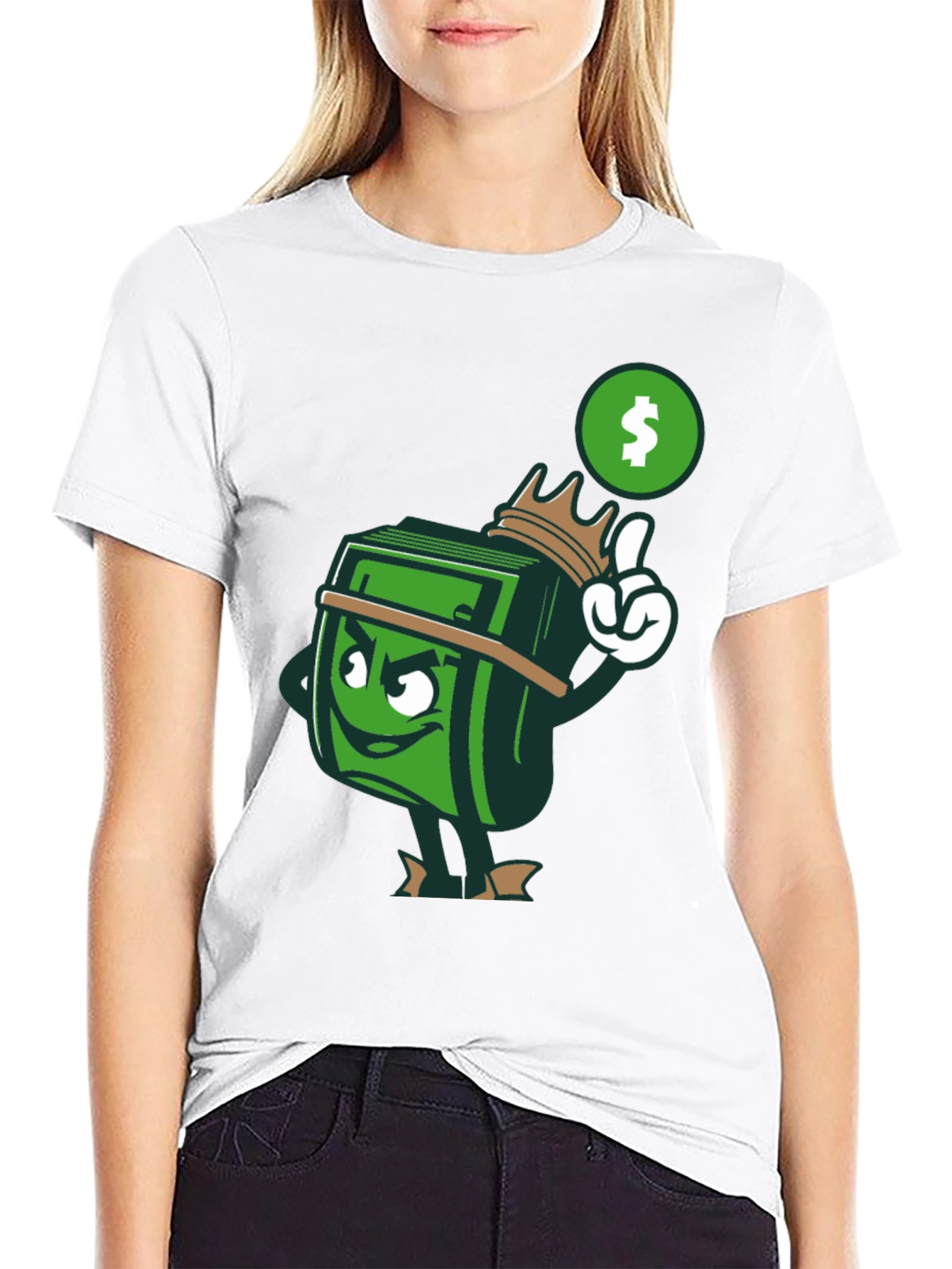 Cartoon Money Stack Graphic Print T-Shirt - Black