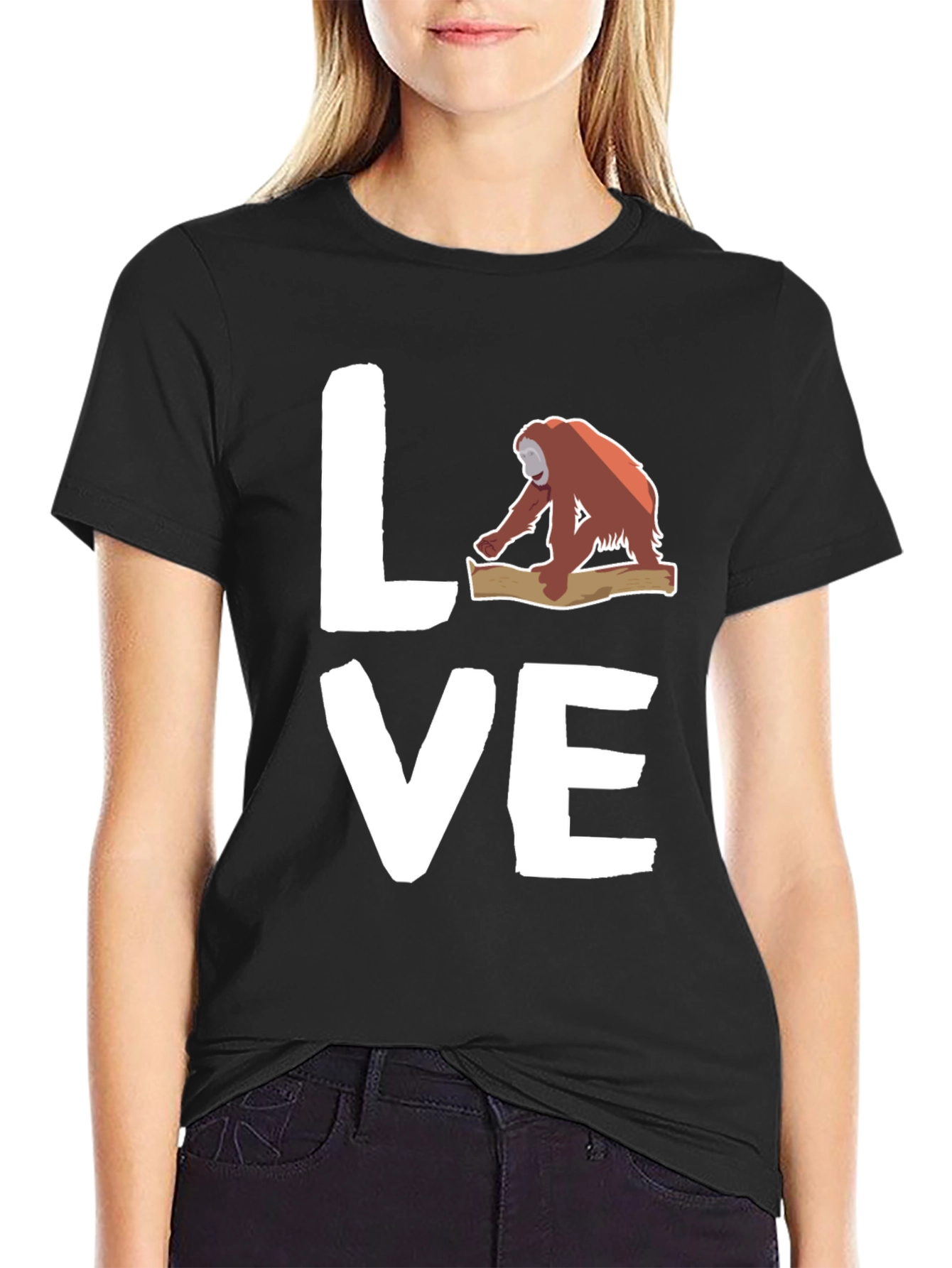 Orangutan Love Graphic Tee - Black Cotton T-Shirt