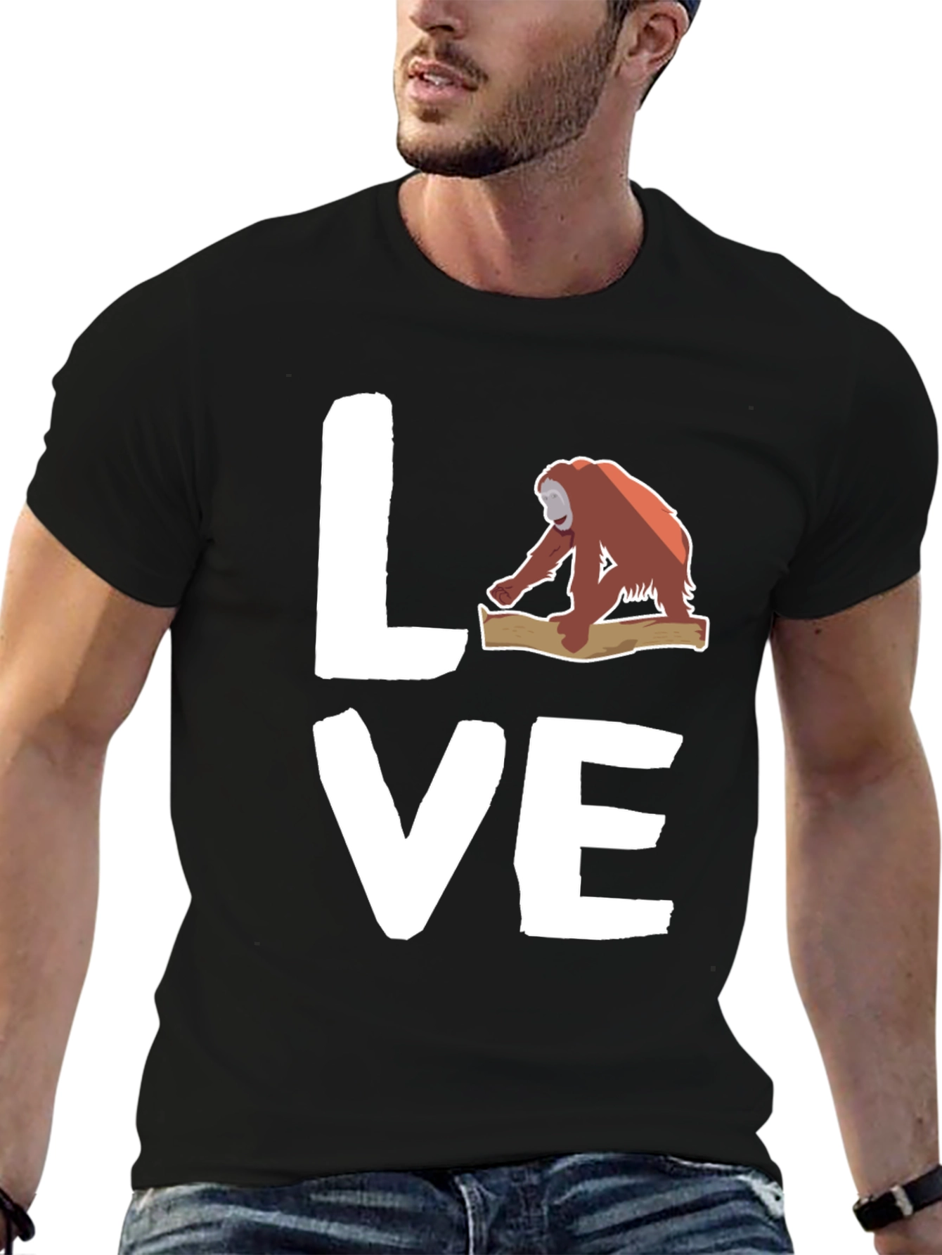 Orangutan Love Graphic Tee - Black Cotton T-Shirt