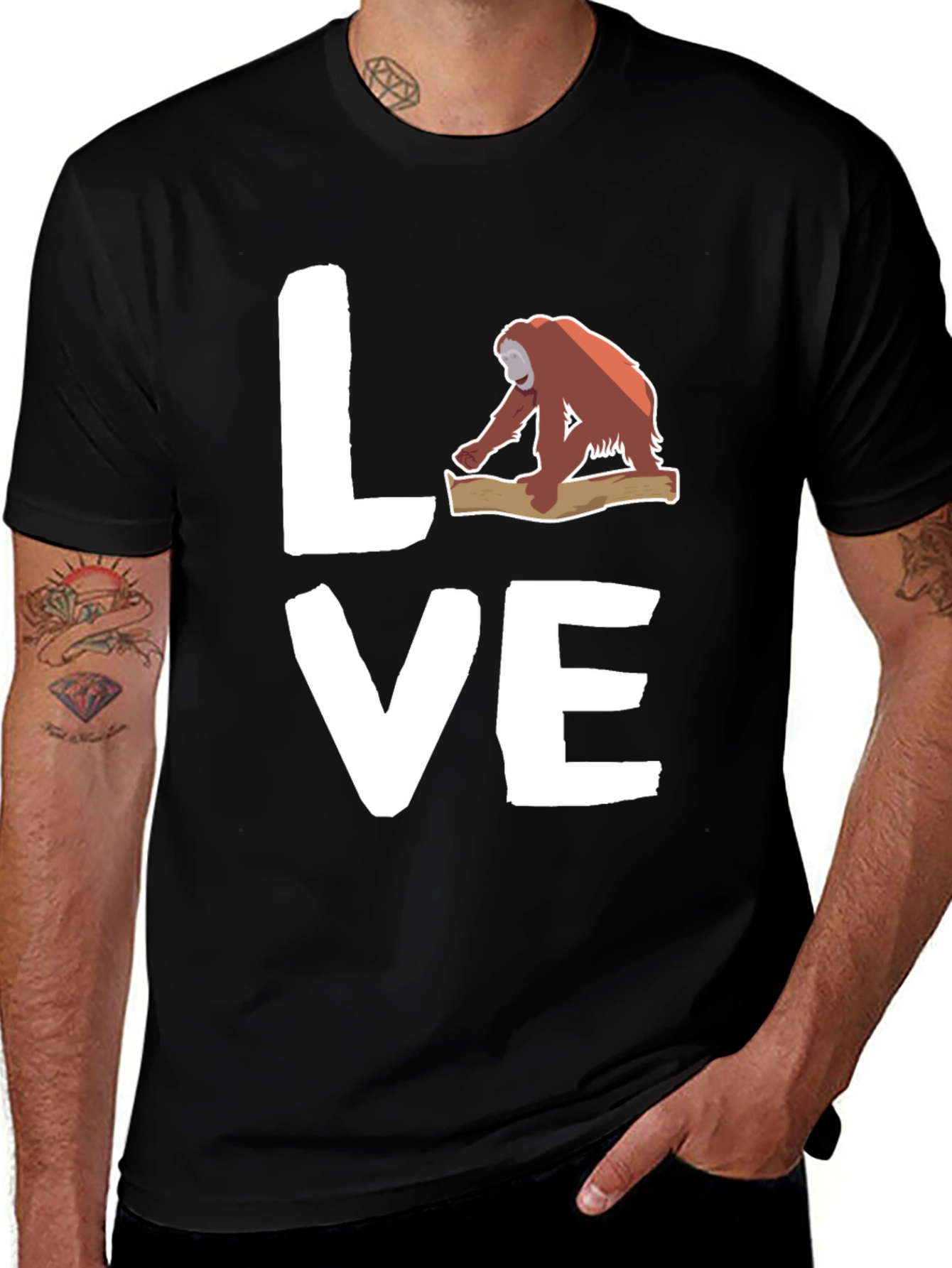 Orangutan Love Graphic Tee - Black Cotton T-Shirt