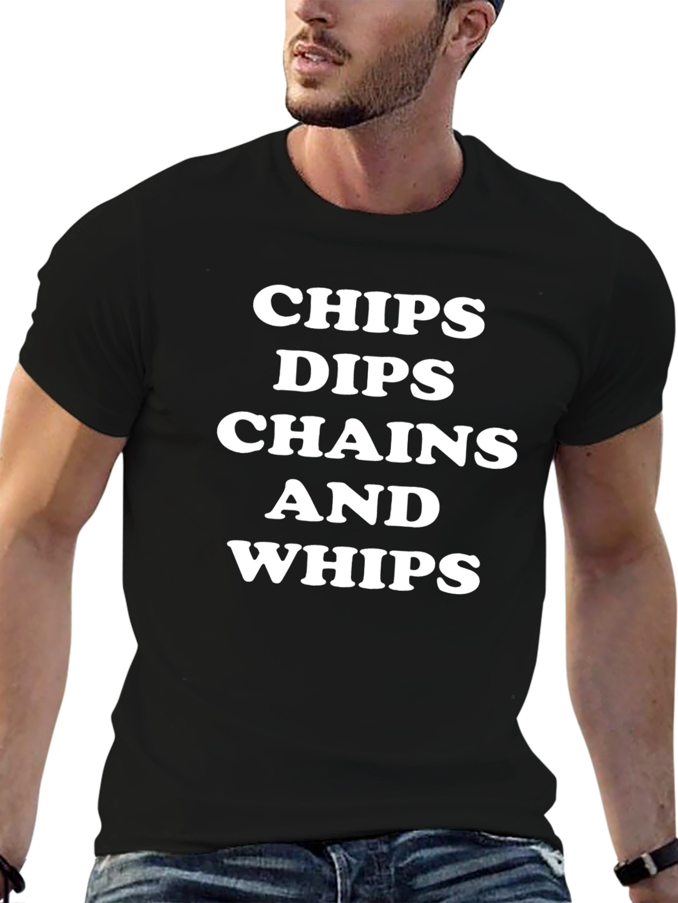 Chips Dips Chains and Whips Black T-Shirt