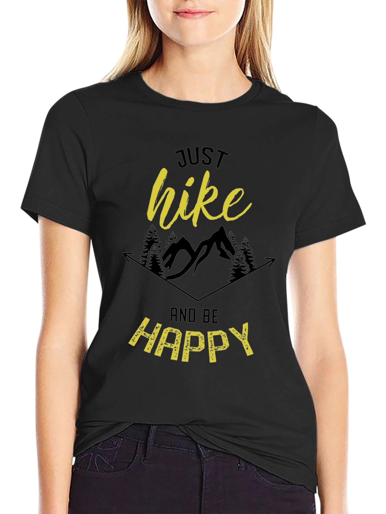 Just Hike and Be Happy Black T-Shirt