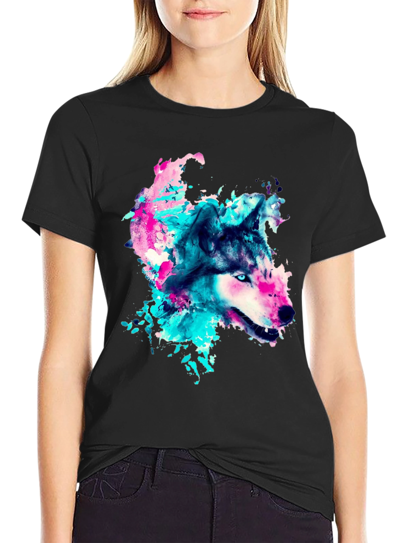 Wolf Graphic Print Crew Neck T-Shirt