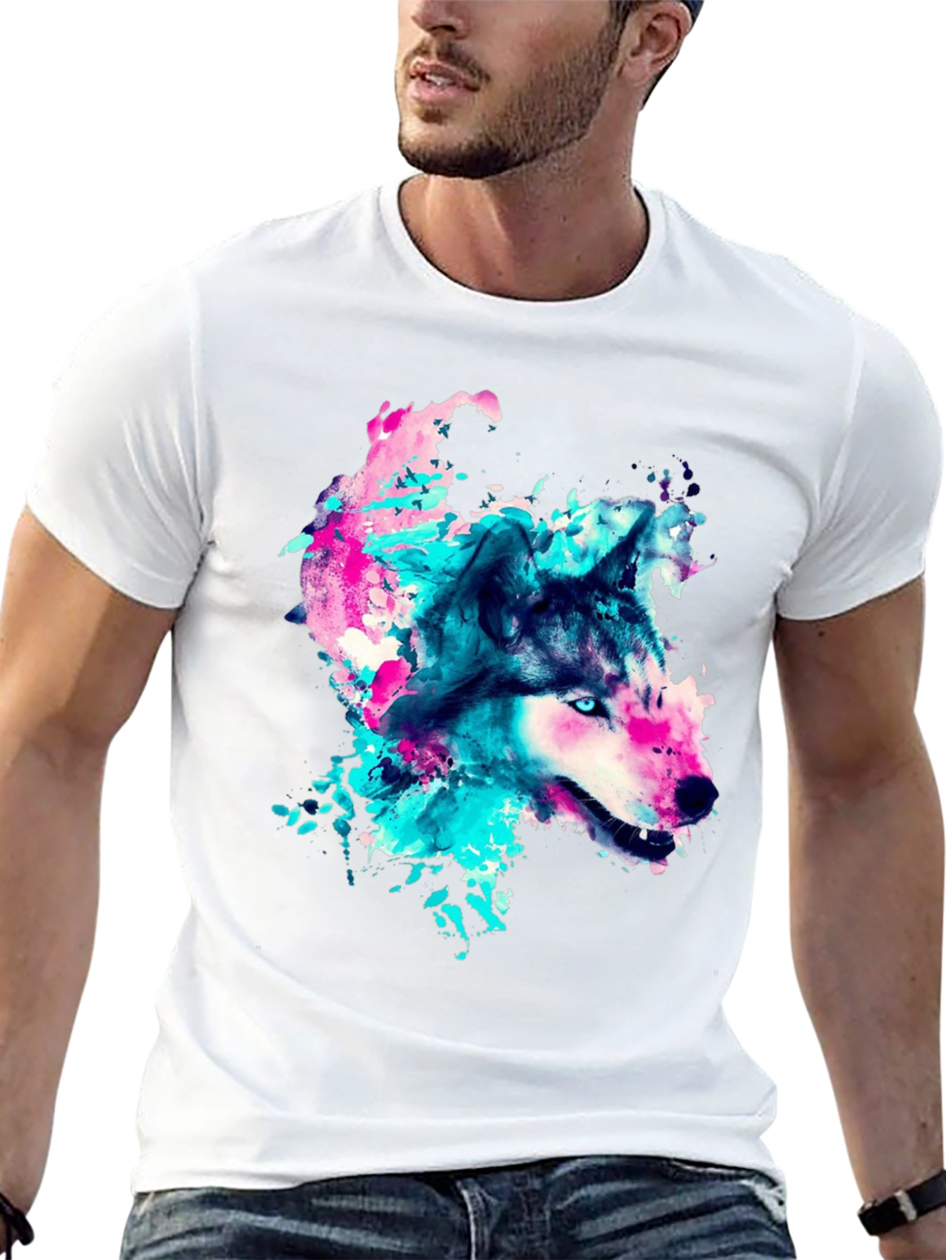Wolf Graphic Print Crew Neck T-Shirt