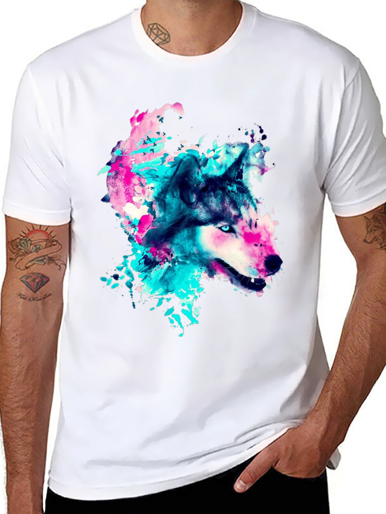 Wolf Graphic Print Crew Neck T-Shirt