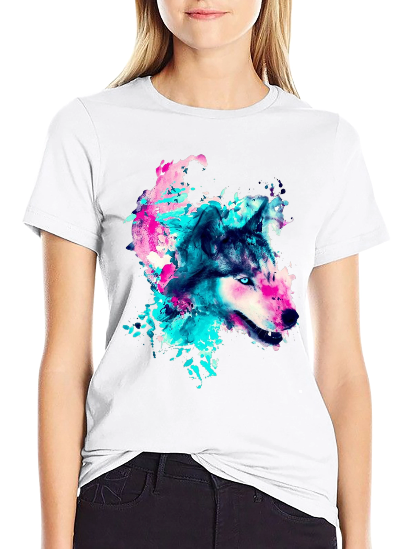 Wolf Graphic Print Crew Neck T-Shirt