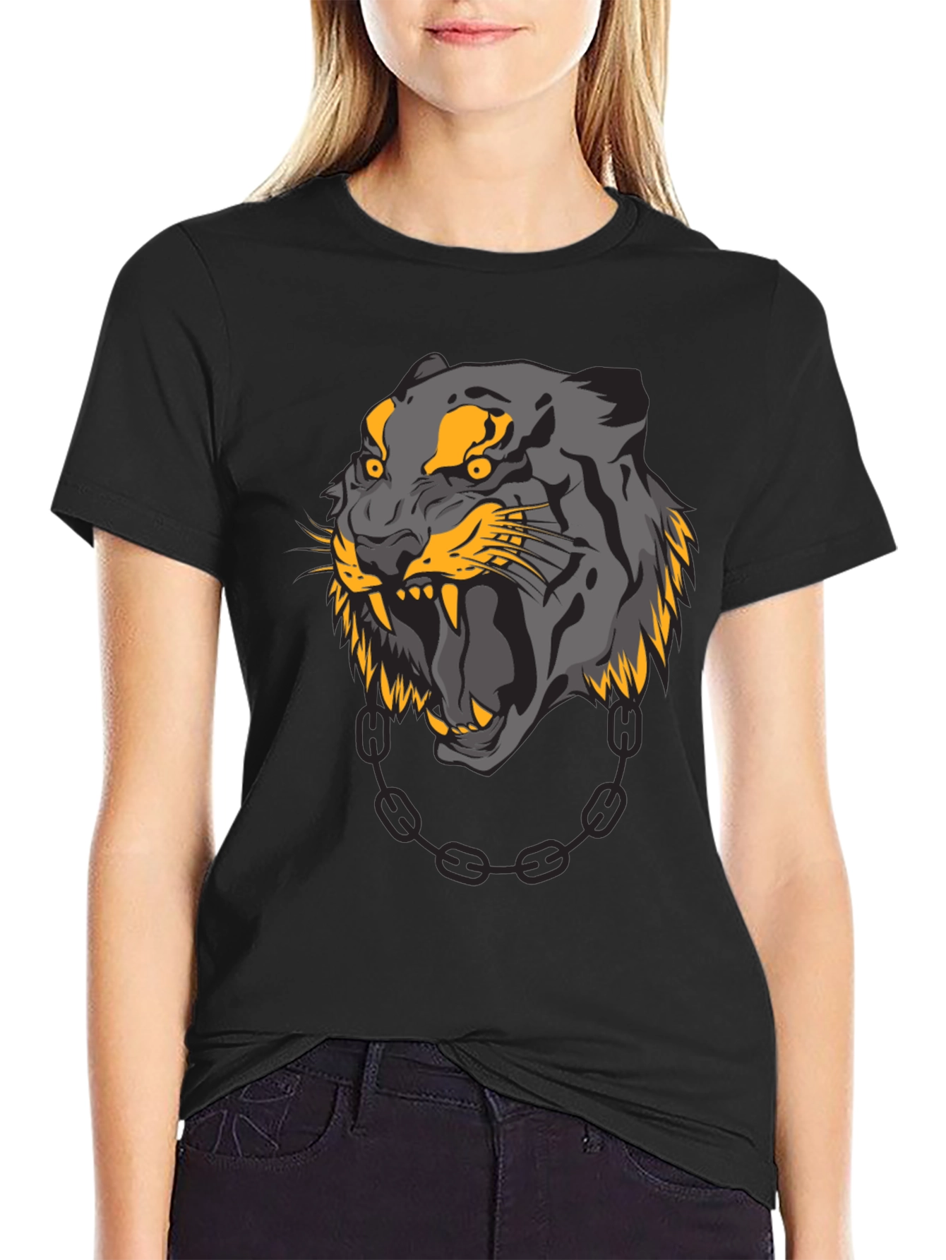 Mens Black T-Shirt with Panther Graphic