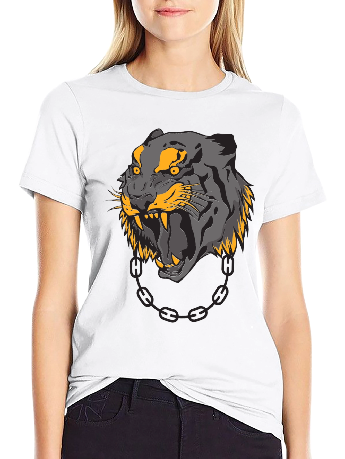 Mens Black T-Shirt with Panther Graphic