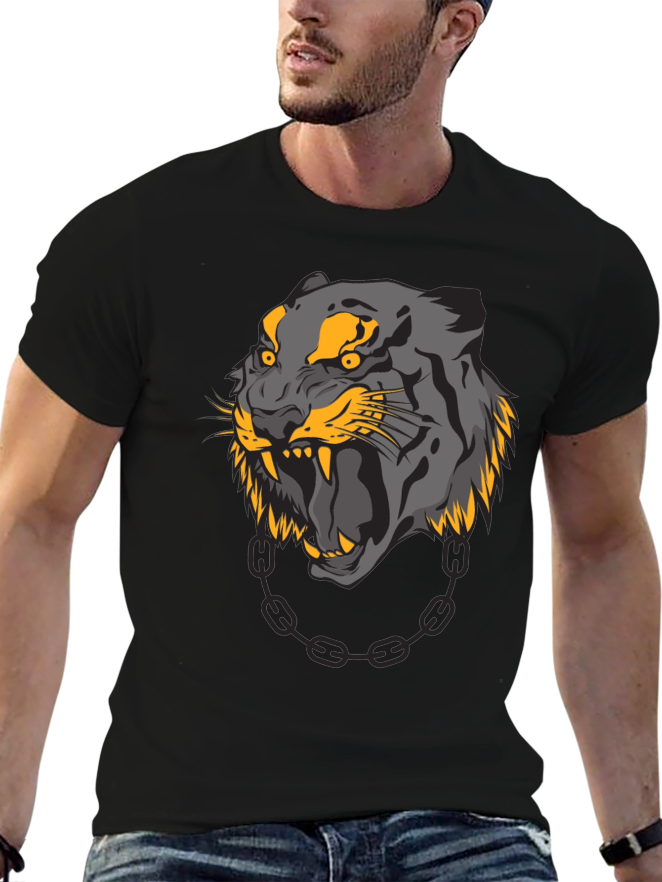 Mens Black T-Shirt with Panther Graphic