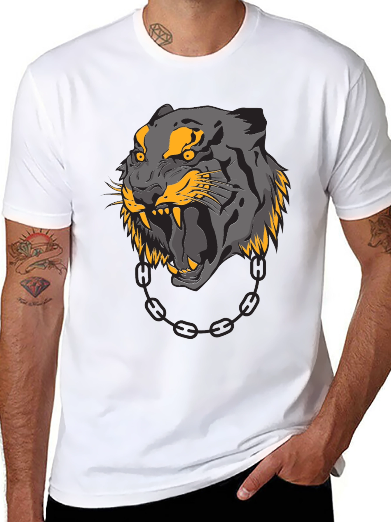 Mens Black T-Shirt with Panther Graphic