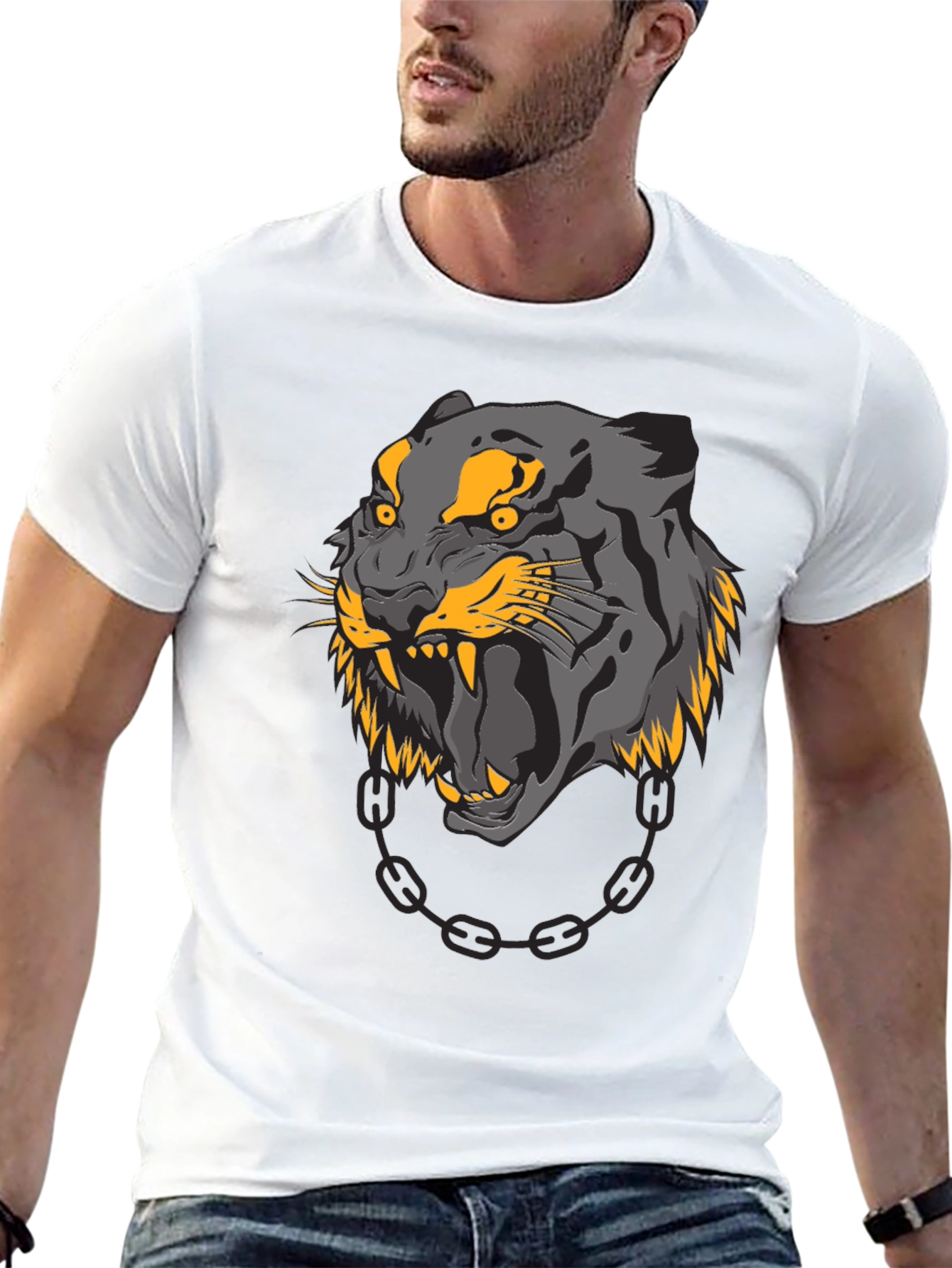 Mens Black T-Shirt with Panther Graphic