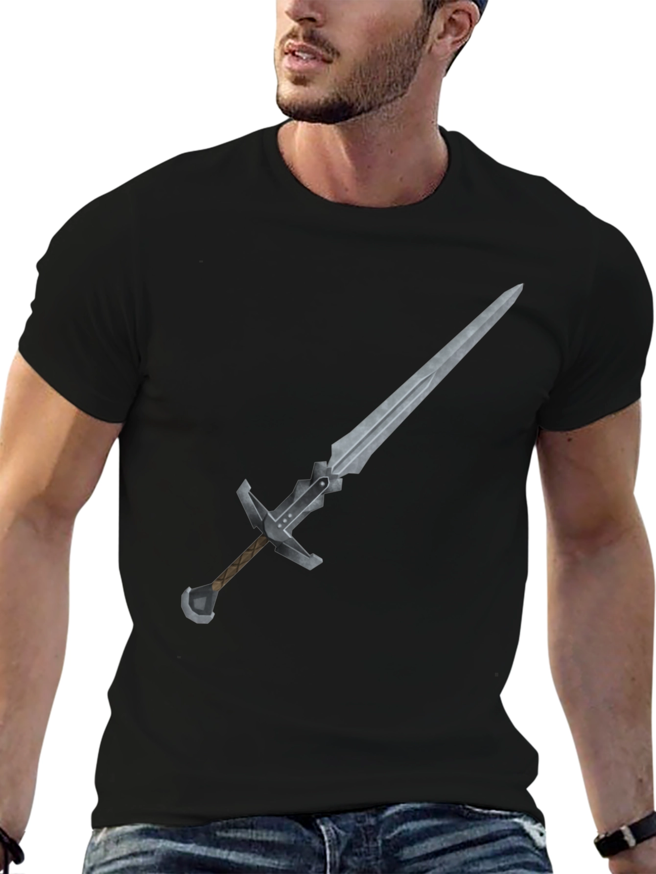 Sword Graphic Tee - Black Cotton T-Shirt