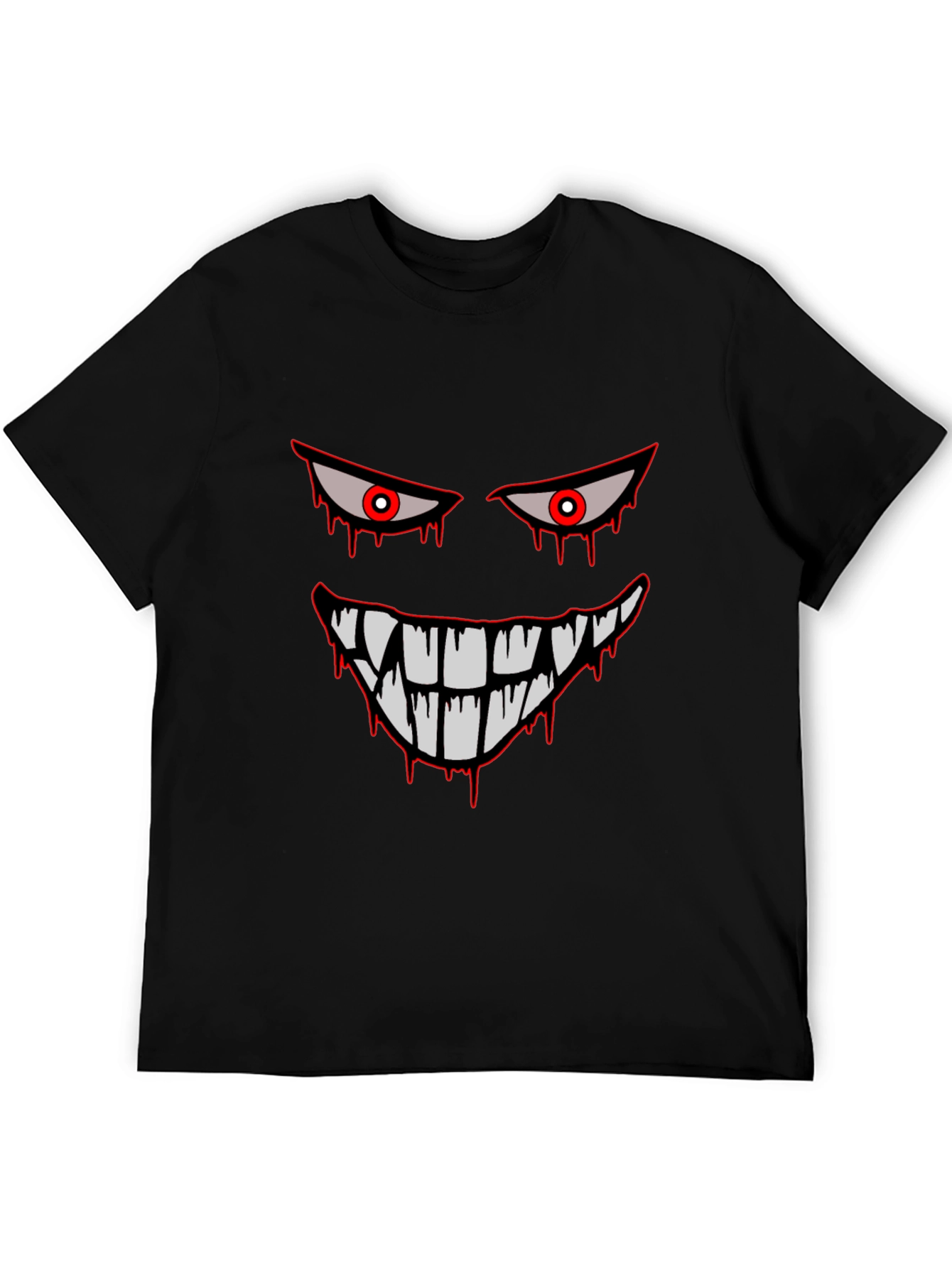 Mens Black Graphic Tee - Spooky Face Design
