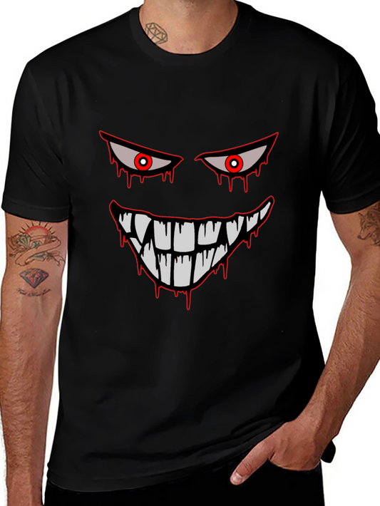 Mens Black Graphic Tee - Spooky Face Design