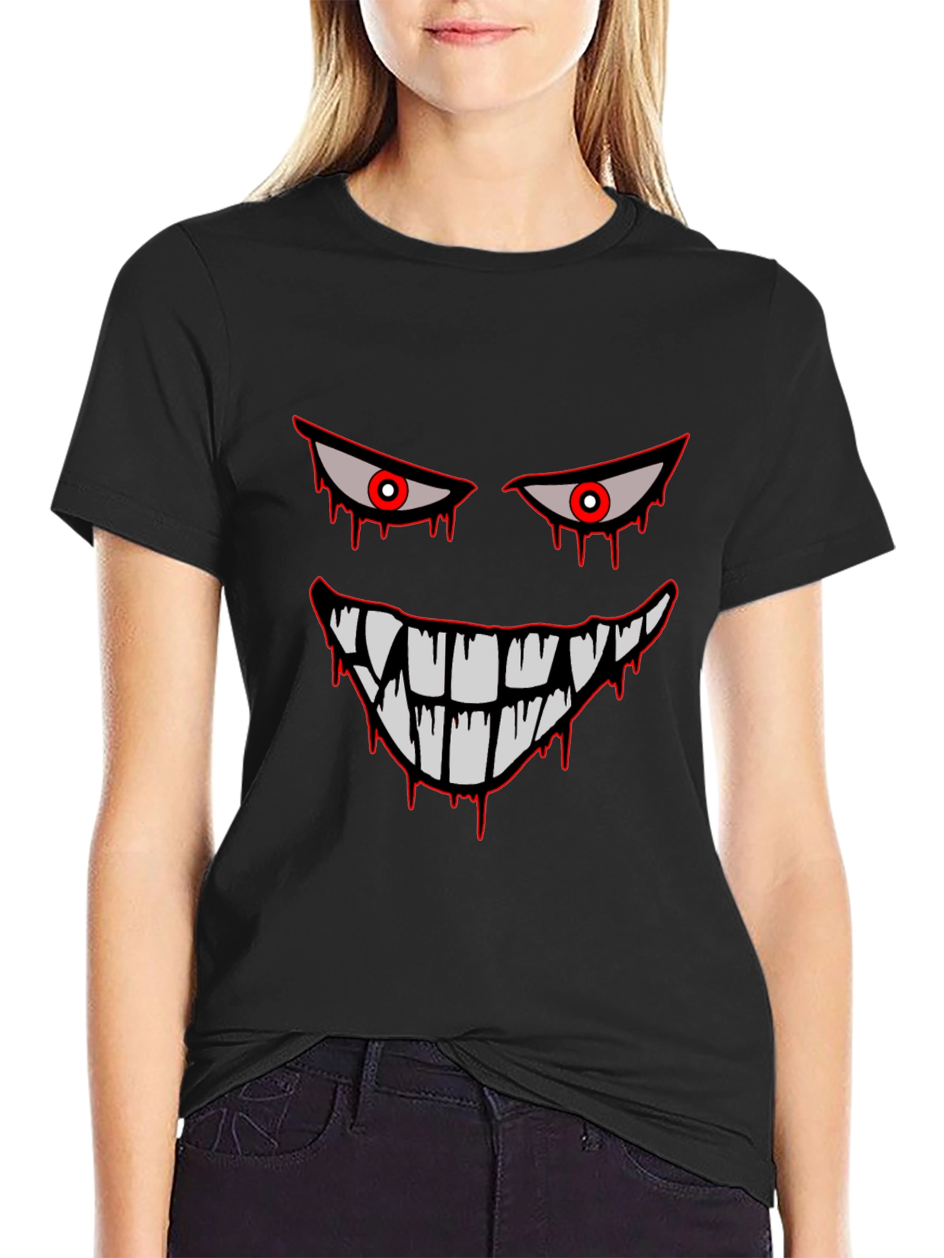 Mens Black Graphic Tee - Spooky Face Design