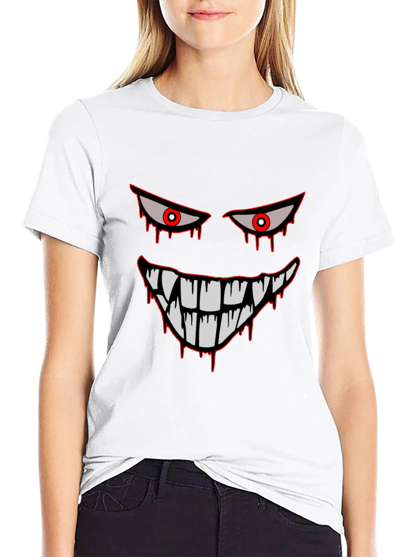 Mens Black Graphic Tee - Spooky Face Design