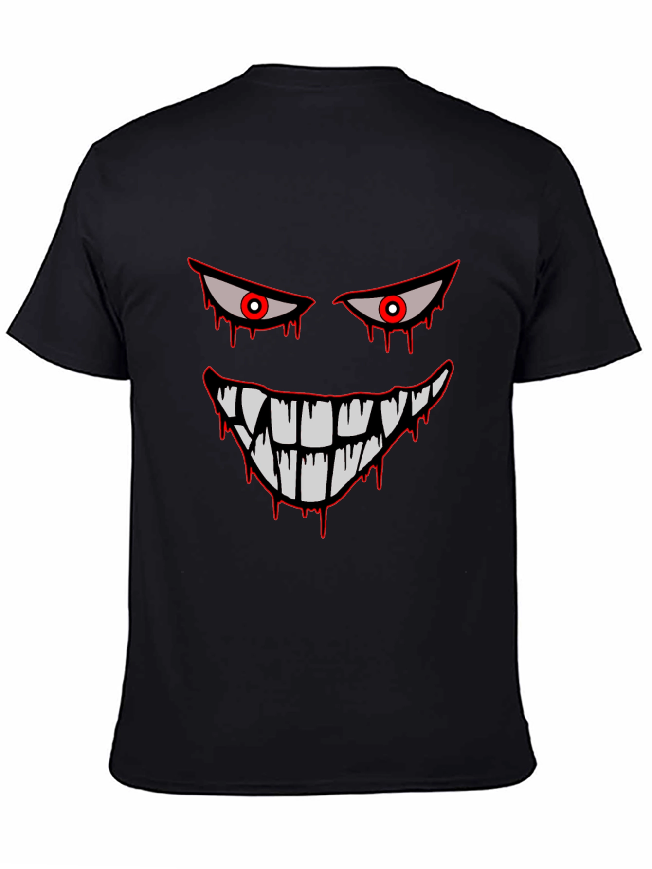 Mens Black Graphic Tee - Spooky Face Design