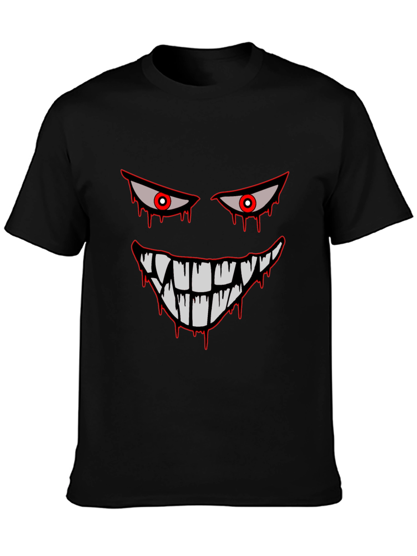 Mens Black Graphic Tee - Spooky Face Design