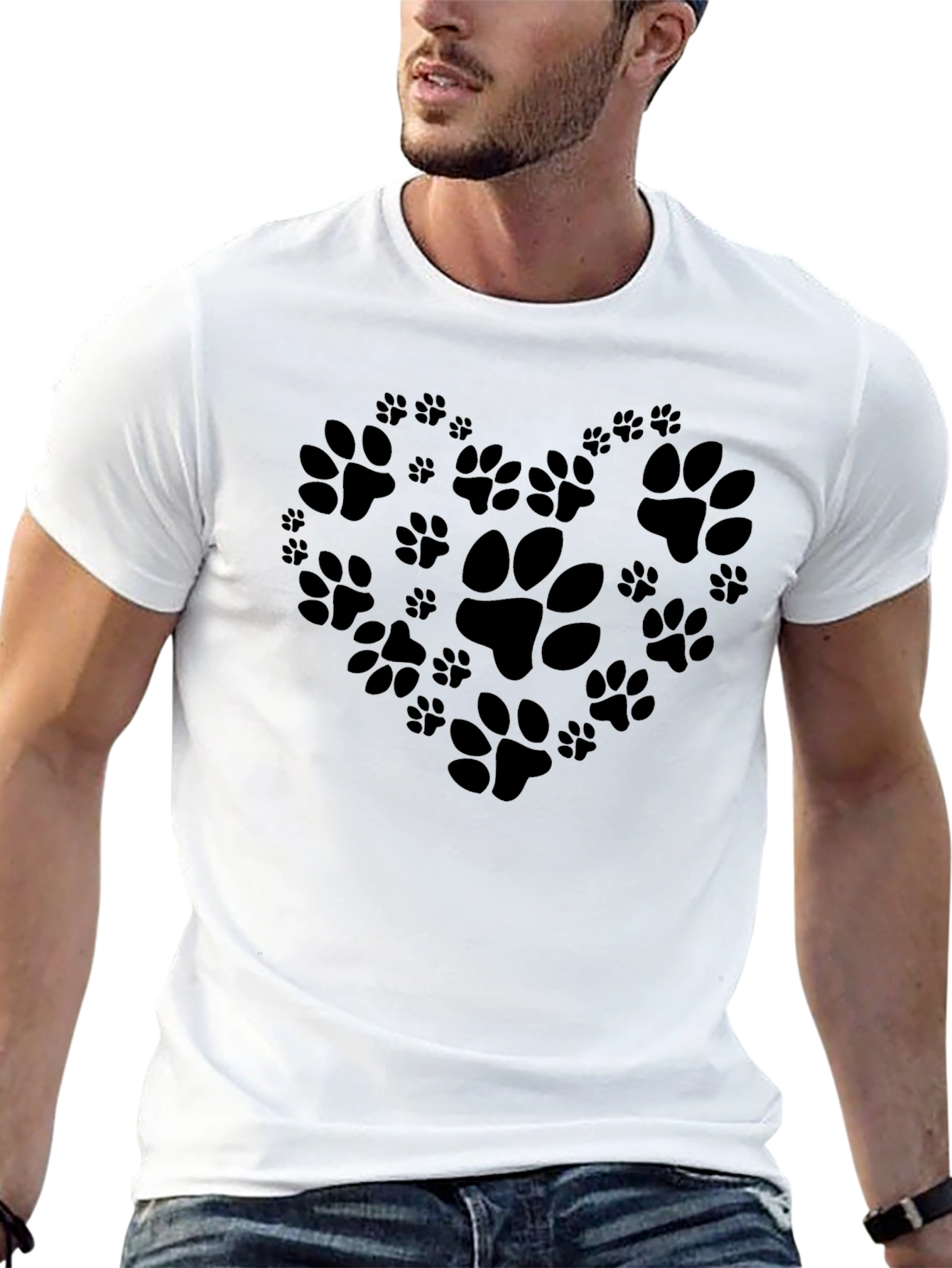 Paw Print Heart T-Shirt - Black Casual Animal Lover