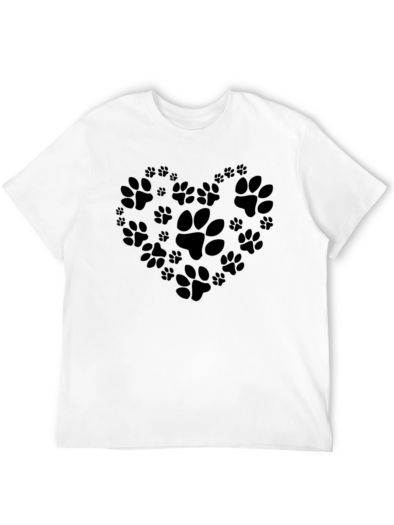 Paw Print Heart T-Shirt - Black Casual Animal Lover