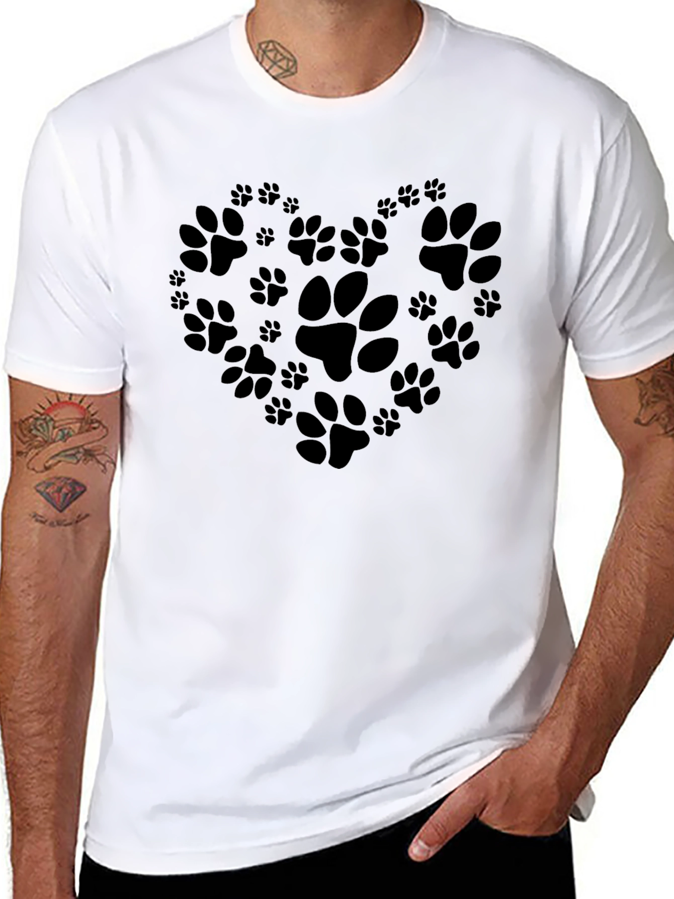 Paw Print Heart T-Shirt - Black Casual Animal Lover