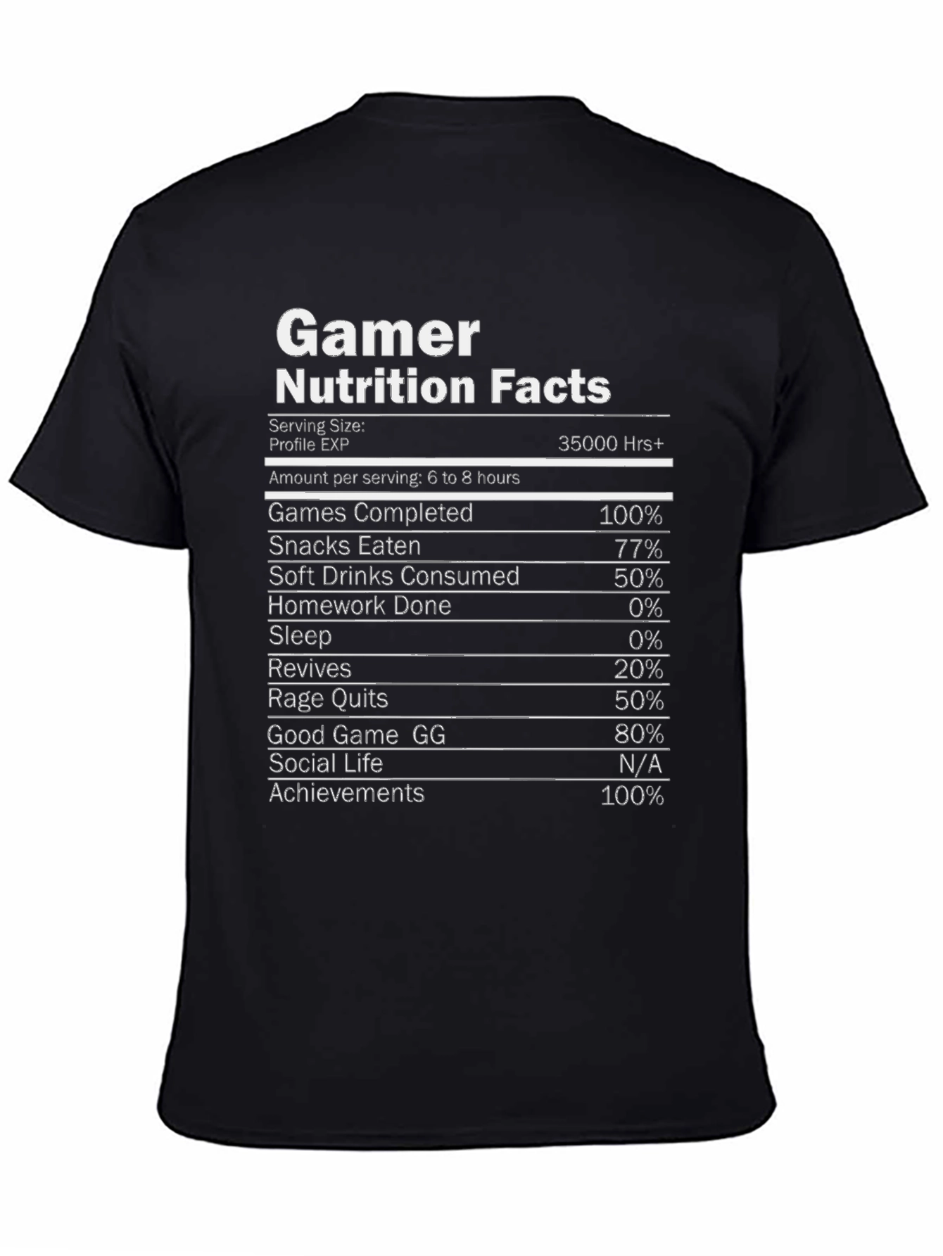 Gamer Nutrition Facts Novelty Graphic T-Shirt
