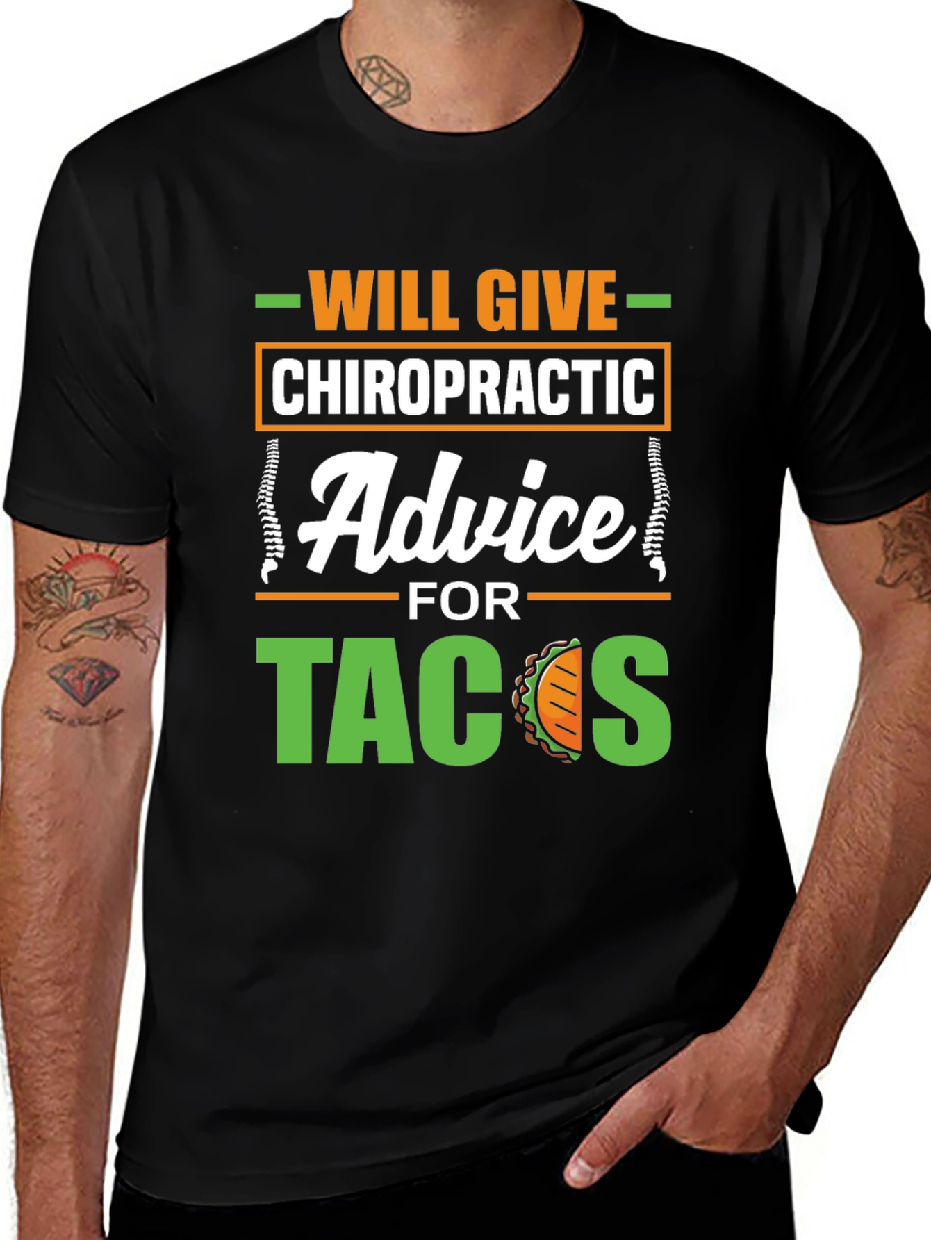 Chiropractic Advice for Tacos Funny Graphic T-Shirt
