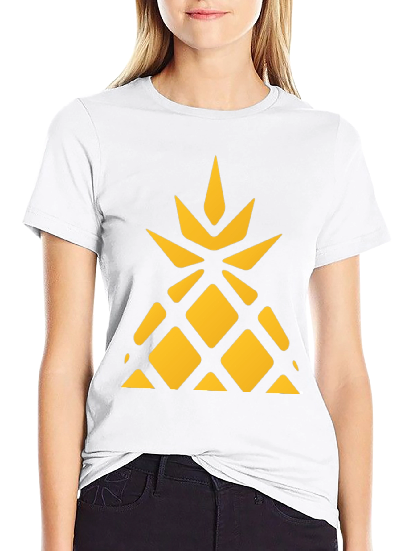 Geometric Pineapple Graphic Tee - Black Cotton Shirt