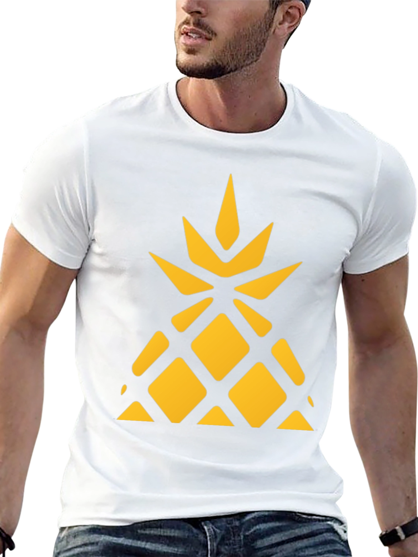 Geometric Pineapple Graphic Tee - Black Cotton Shirt