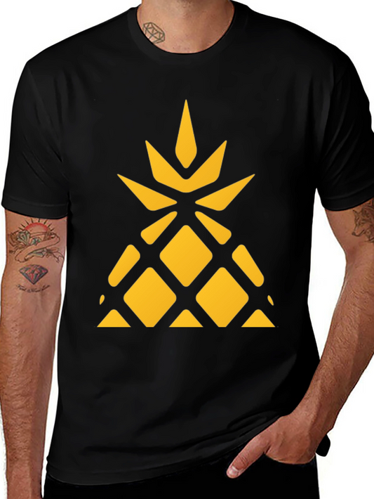 Geometric Pineapple Graphic Tee - Black Cotton Shirt