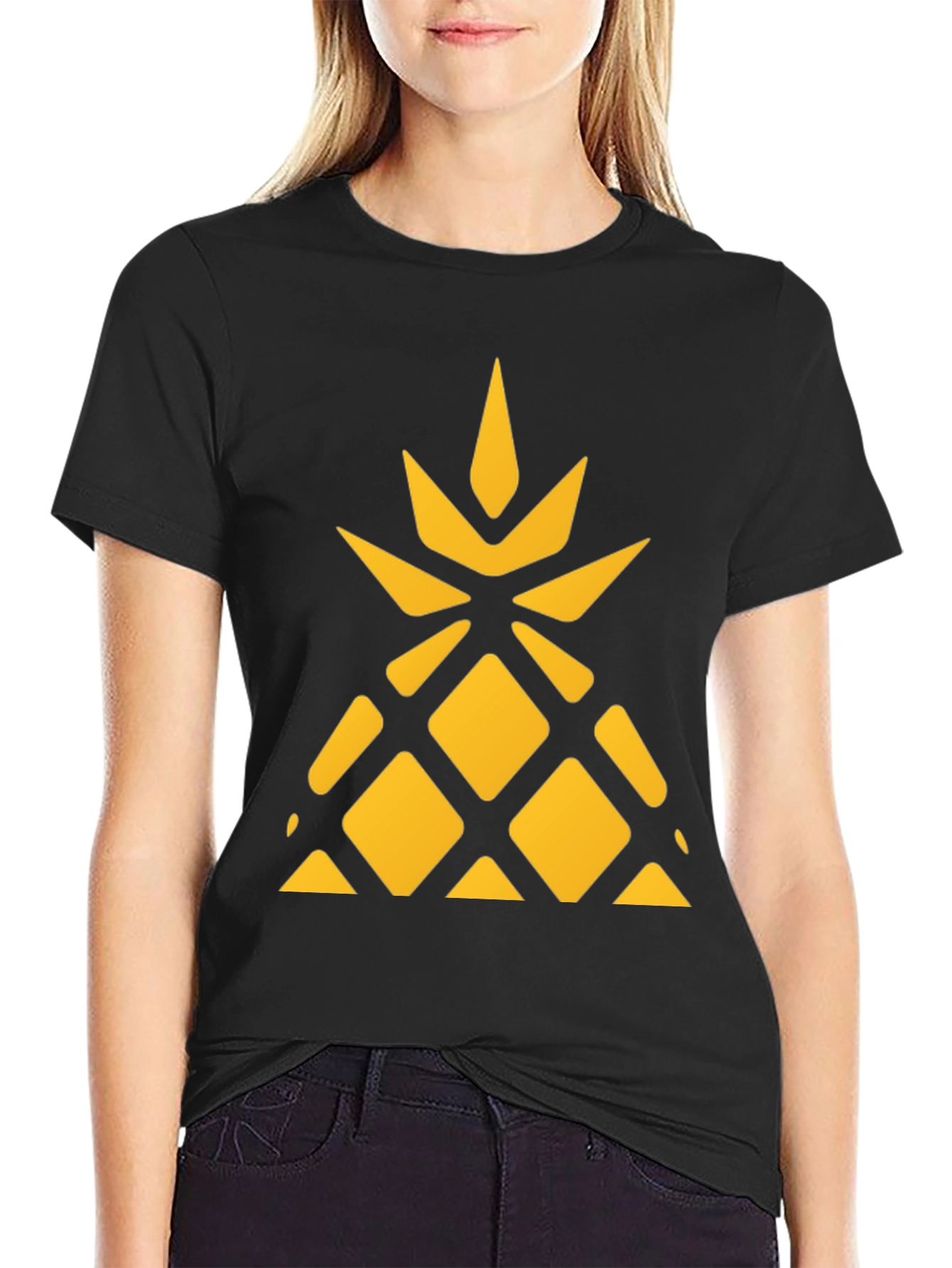 Geometric Pineapple Graphic Tee - Black Cotton Shirt
