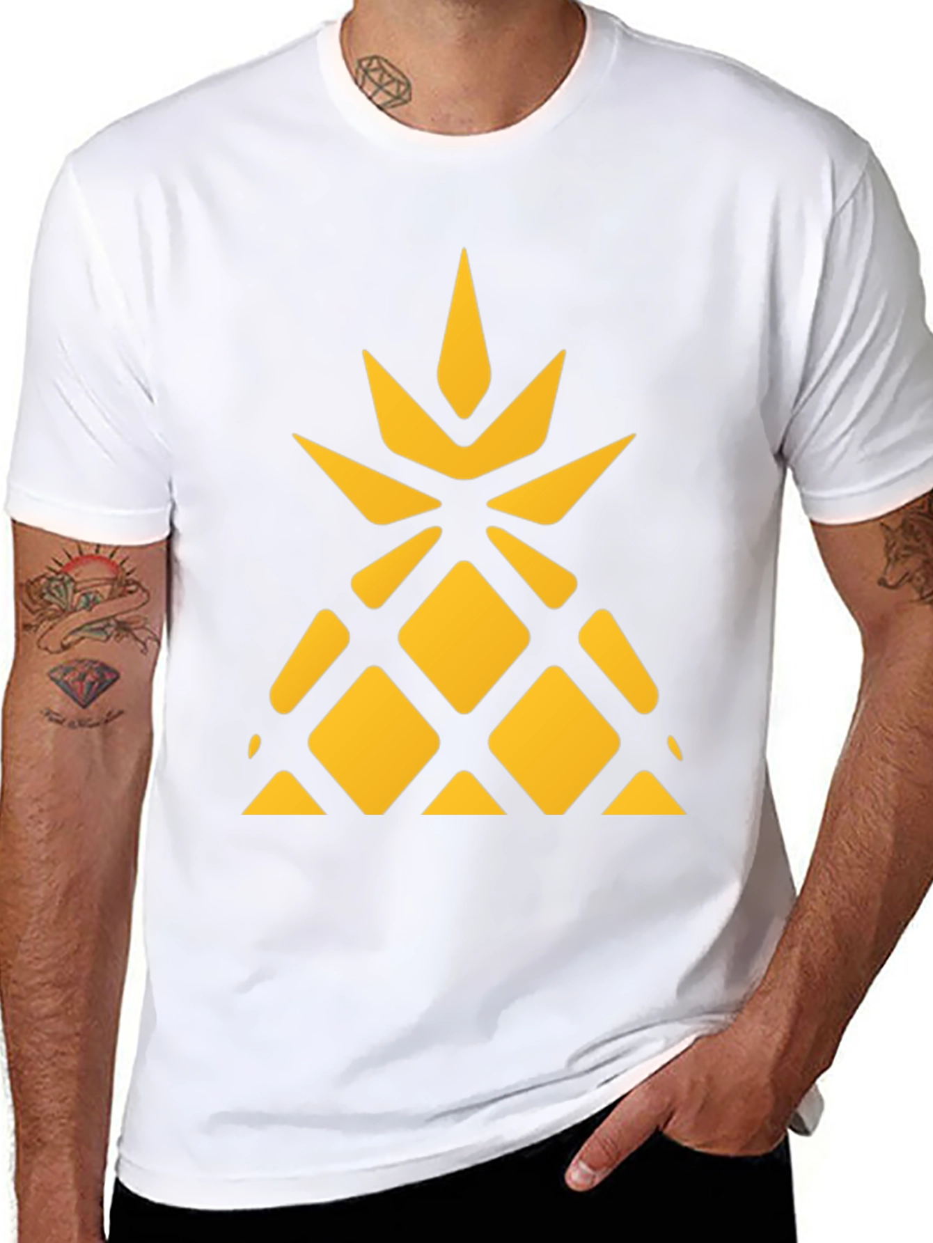 Geometric Pineapple Graphic Tee - Black Cotton Shirt