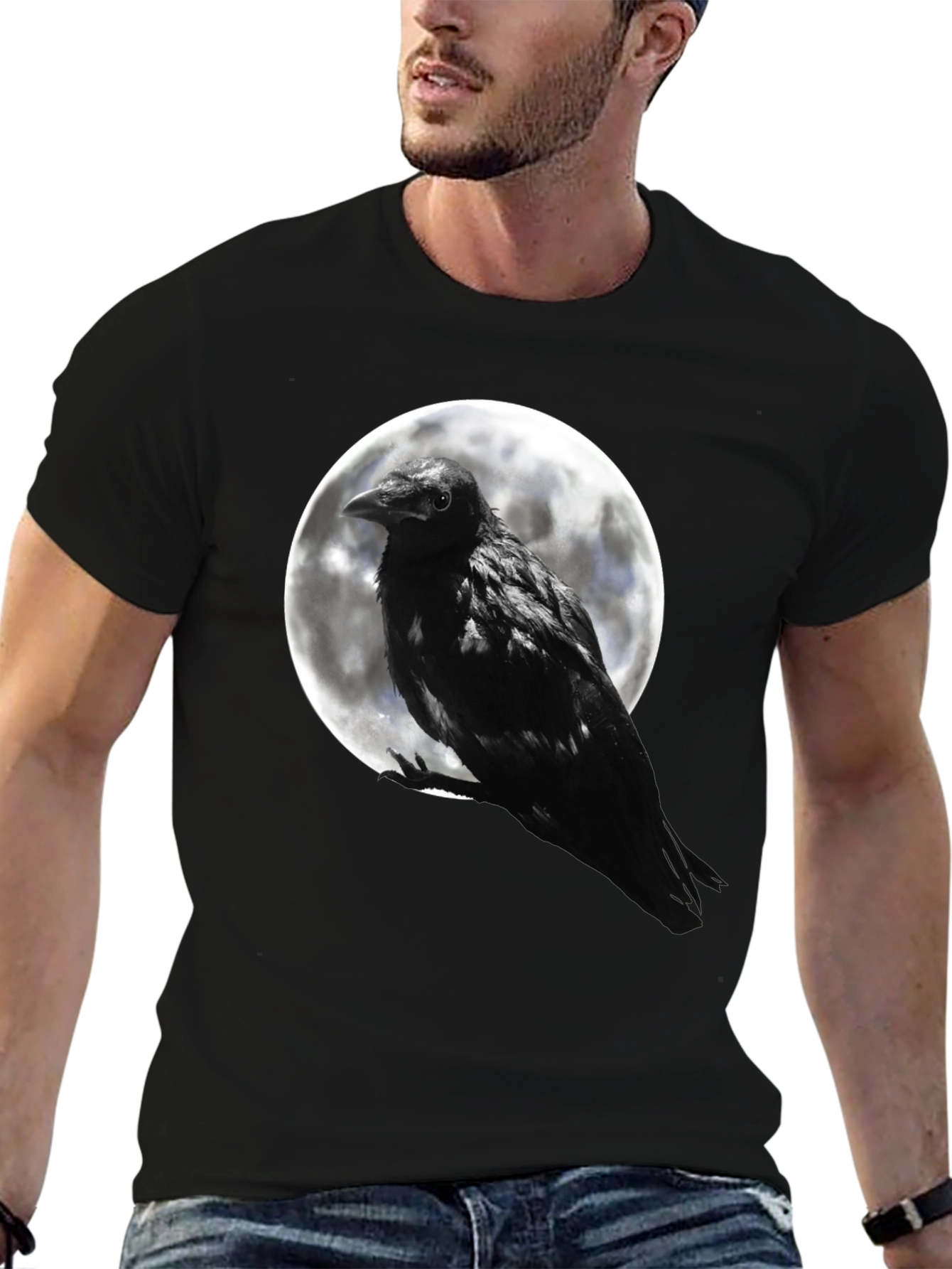 Raven Moon T-Shirt - Gothic Black Crow Tee