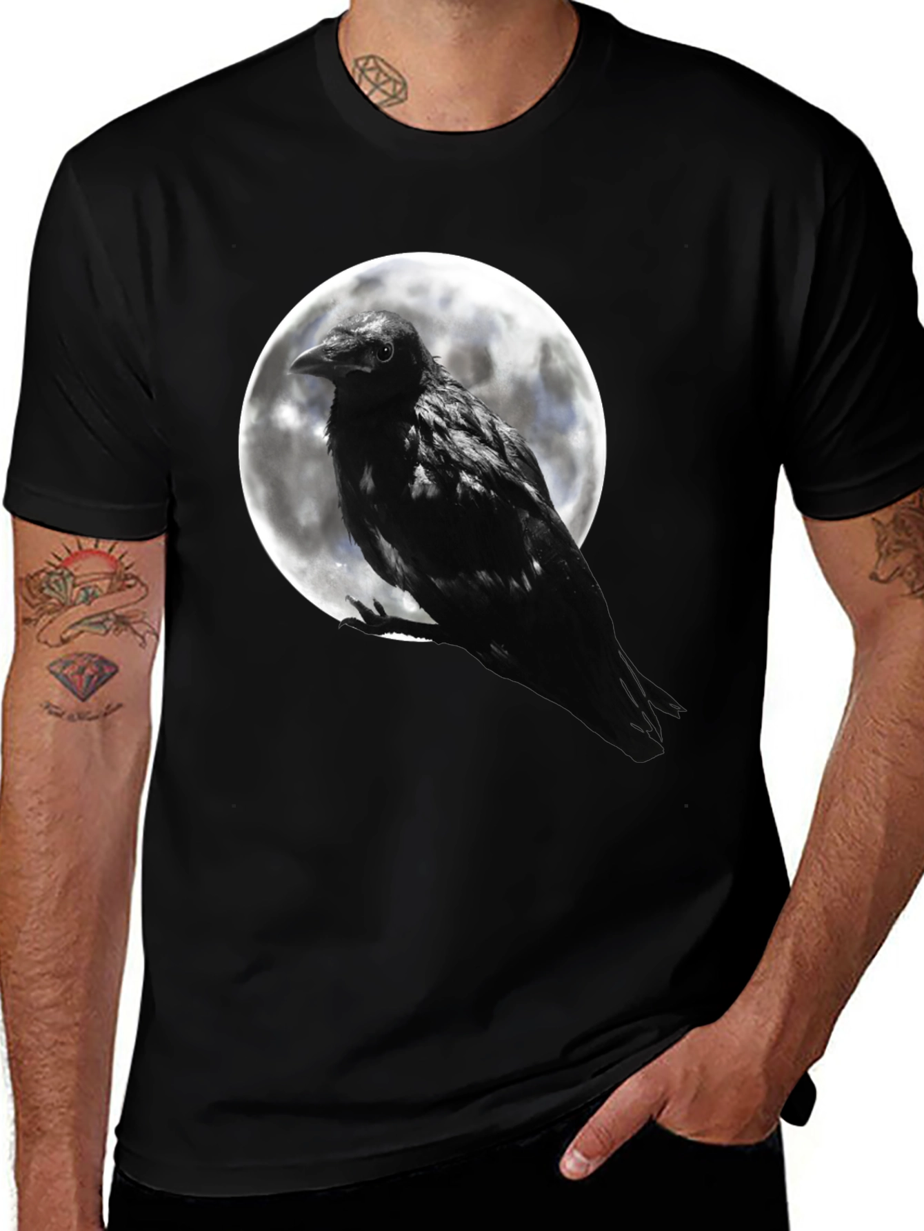 Raven Moon T-Shirt - Gothic Black Crow Tee