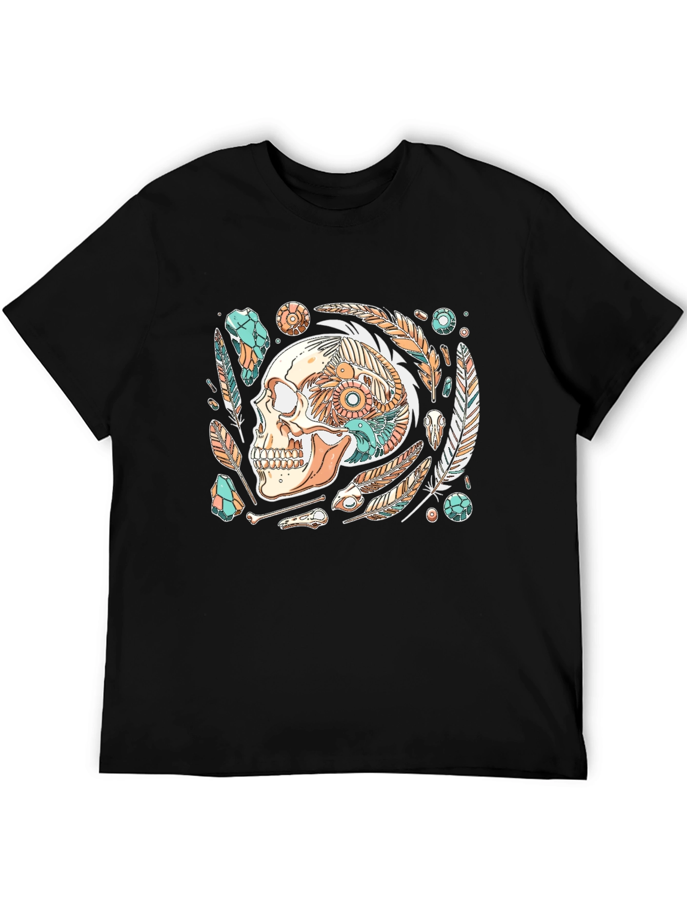 Skull & Feather Graphic Print Black T-Shirt